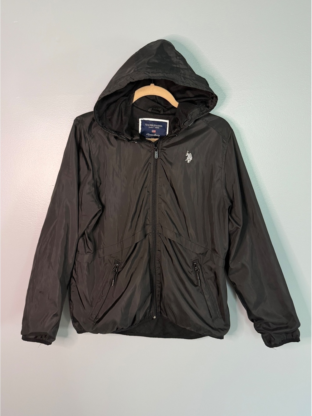 U.S. Polo Assn. Men's Black Utility Jacket XL Polyester Hooded Windbreaker